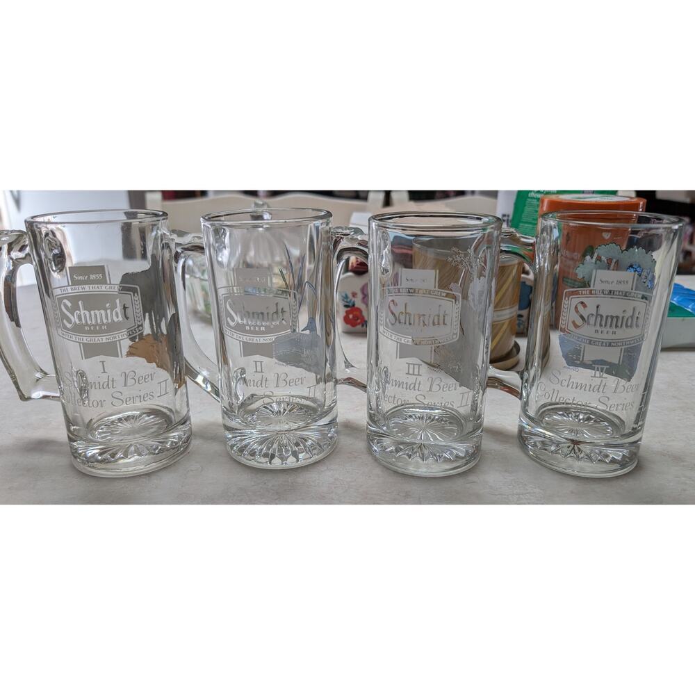 🍀Set of 4 Vintage Schmidts Beer Collector Series 2 Glasses